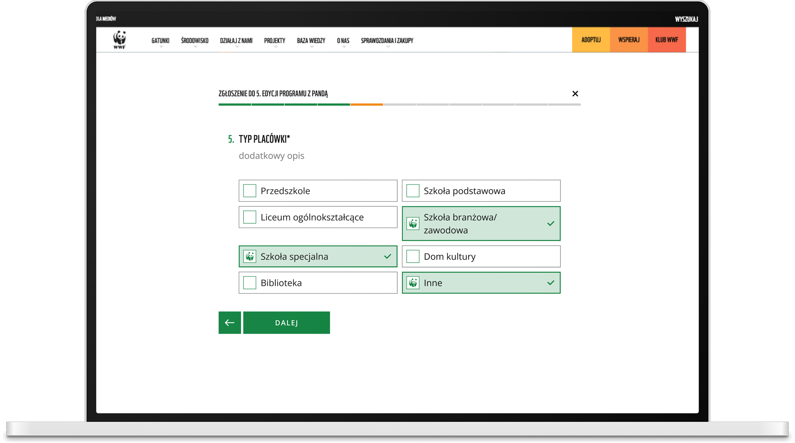 Survey question screen with selectable options